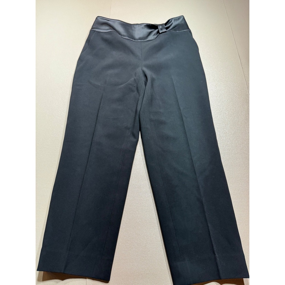 St. John Black Satin Waistband Wide Leg Dress Pants Side Zip Womens‎ Size 6